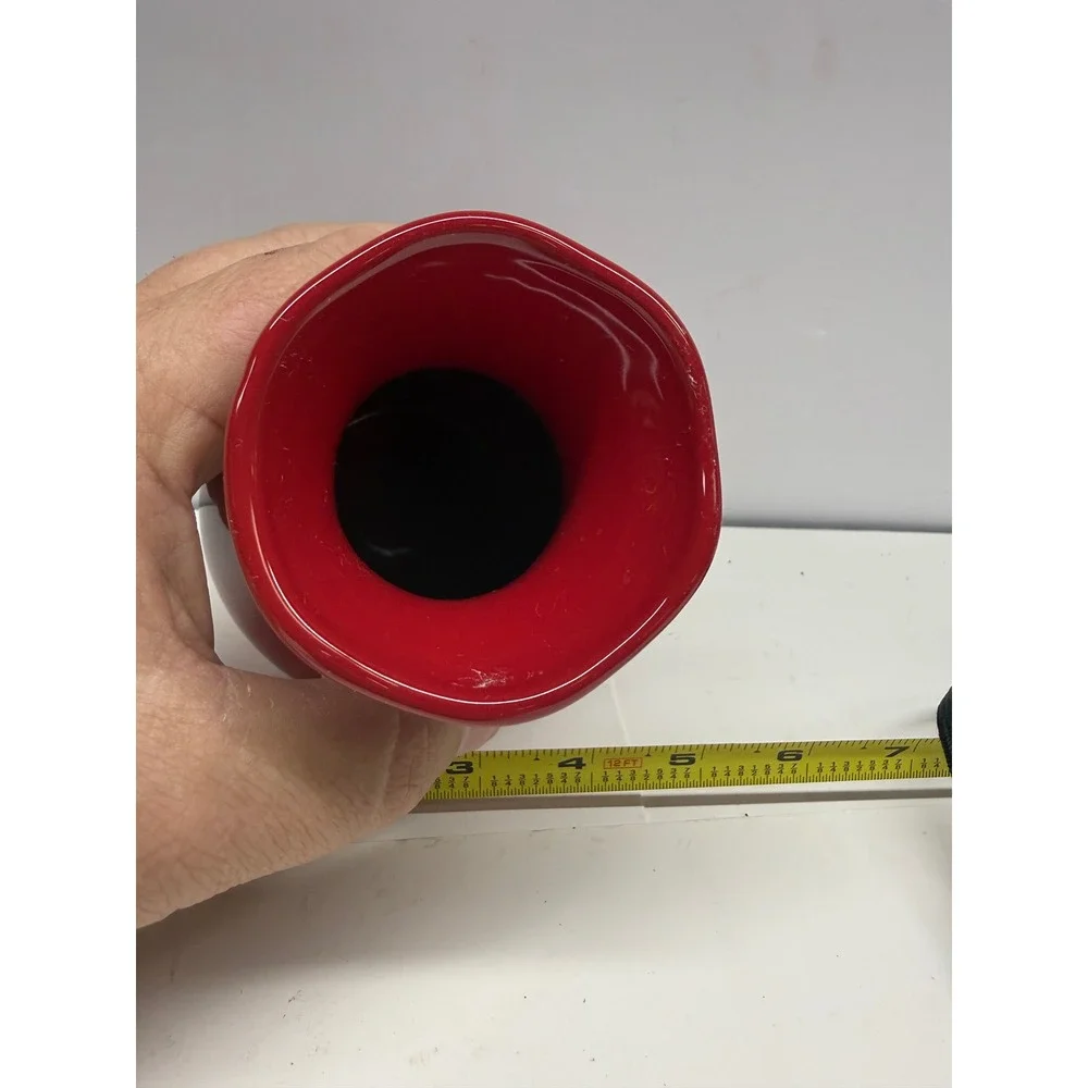 Red Ceramic XOXO Bud Vase Scalloped Rim Valentine Decor Glossy Red 5.5 Inch